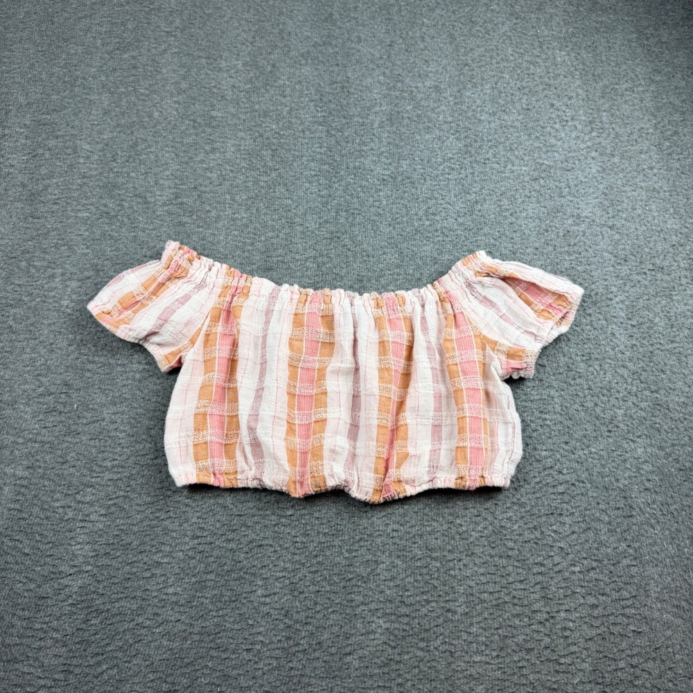 Aerie Crop Top Women's XS Pink Orange Plaid Off Shoulder Boho 6182713301